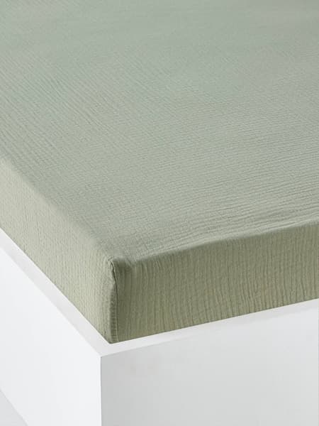 Vertbaudet - Drap housse bébé uni en gaze de coton Bio* vert sauge - Vertbaudet