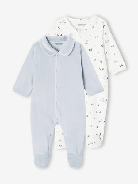Vertbaudet - Lot 2 dors-bien velours ouverture naissance bébé bleu pâle - Vertbaudet