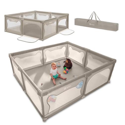 Lionelo - Grand Parc Bébé Willow Xl Avec Côtés En Maille Et Grille De Protection Beige Sand