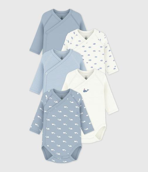 Petit Bateau - Lot de bodies croisés manches longues en coton imprimé bébé