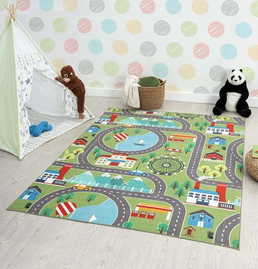 The carpet - Tapis enfant moderne football, vert, 100 x 200 cm