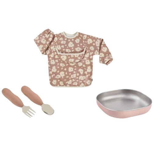 Béaba - Coffret cadeau set repas couverts et bavoir Savannah Bloom