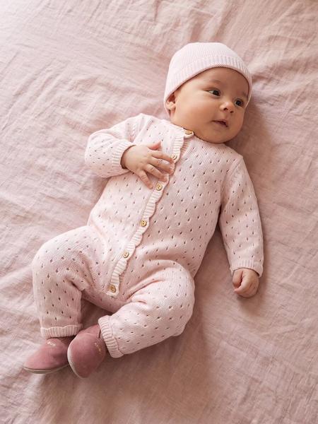 Vertbaudet - Ensemble combinaison et bonnet naissance fille rose pâle