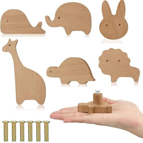 Ndjiloik - 6 Pièces Boutons d'Armoire Boutons de Porte Poignée de Tiroir Avec Vis,Poignées de Meubles en Bois pour Chambre d'enfant
