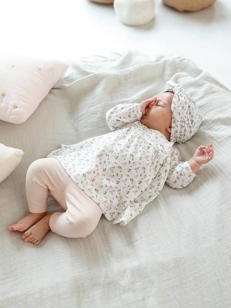 Vertbaudet - Ensemble bébé naissance 3 pièces robe legging et bandeau nude imprimé