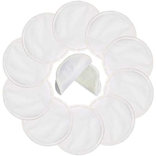 Pinowu - Pinowu Coussinets d'allaitement réutilisables (10 pièces), Coussinets lavables et Doux pour la Peau - étanches, absorbants et Ultra Doux pour l'allaitement avec Filet de Lavage (3 Couches, 12 cm)