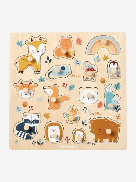 Vertbaudet - Puzzle bouton Les amis de la forêt en bois FSC® orange - Vertbaudet