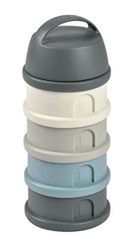 Béaba - BÉABA, Boite doseuse de lait empilable, 100% hermétique, 4 compartiments, Made in France, Grande contenance, Usage Evolutif Mineral grey/blue