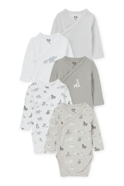C&A Online Shop - Lot de 5 - animaux - bodys croisés pour bébé
