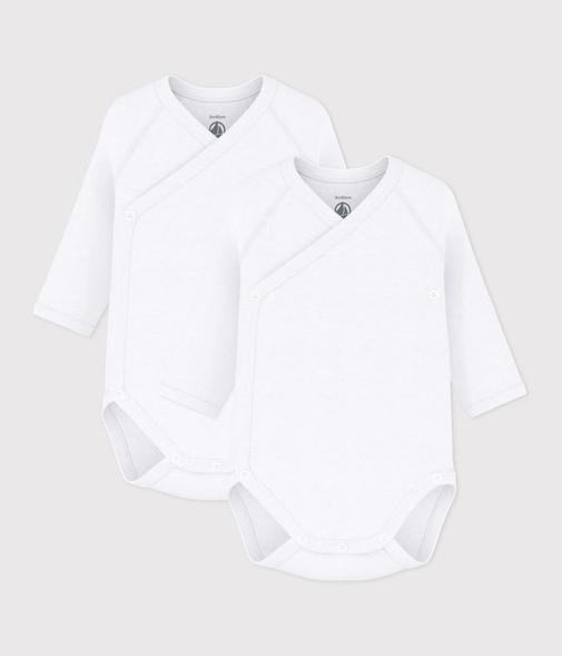 Petit Bateau - Lot de bodies croisés manches longues bébé en coton uni