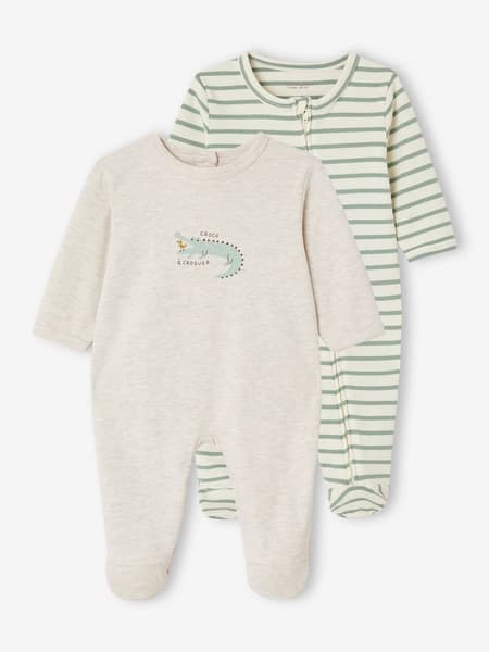Vertbaudet - Lot de 2 dors-bien en interlock bébé vert sauge - Vertbaudet