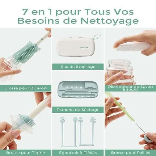 Momcozy - Set de brosses de nettoyage de biberons 7-en-1 portable