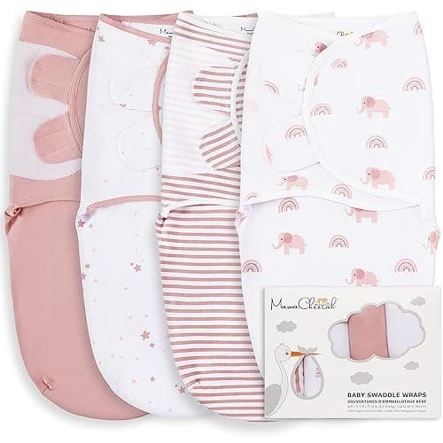 Mama Cheetah - Mama Cheetah – Lot de 4 couvertures d’emmaillotage en Coton Bio pour bébé, Langes Ajustables faciles à Utiliser pour garçon et Fille de 0 à 3 Mois, Essentiels pour Nouveau-né