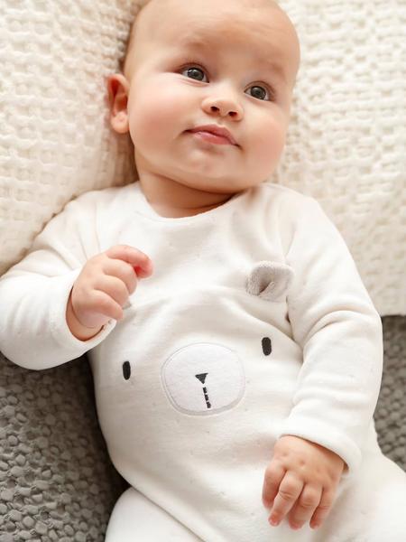 Vertbaudet - Pyjama bébé mixte en velours ours écru