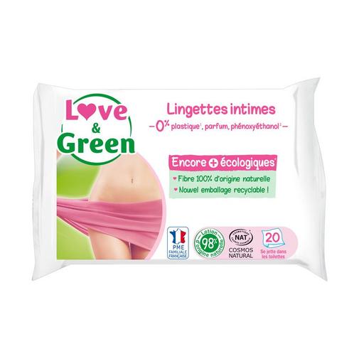 Love & Green - Lot de 20 lingettes intimes - Blanc
