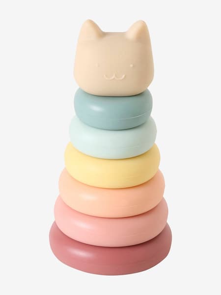 Vertbaudet - Tour à empiler Chat en silicone blanc - Vertbaudet