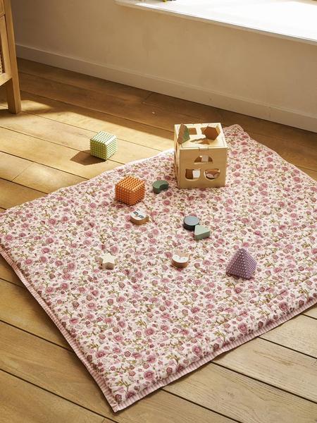 Vertbaudet - Tapis de sol enfant en coton rose imprimé