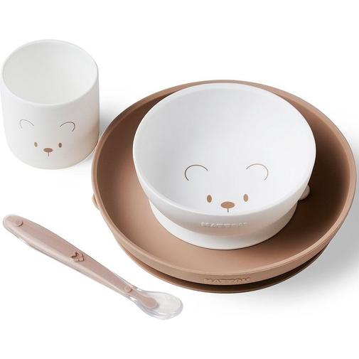Nattou - Set Repas enfant Ourson - Silicone - Blanc/beige - 4 pcs - Blanc