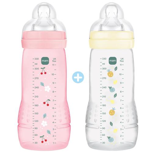Mam - Lot de 2 biberons Easy Active 2ème âge Berry - Tétine débit X (330ml)