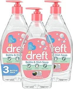Brand        Dreft - Amazon.com: DREFT Bottle and Dish Soap | Made to Clean Baby Bottles, Sippy Cups, Pacifiers, Breast Pumps, & More | Gently Removes Milk Film & Odors | Plant Based, Fragrance Free Dish Soap | 18 Fl Oz (Pack of 3) : Health & Household
