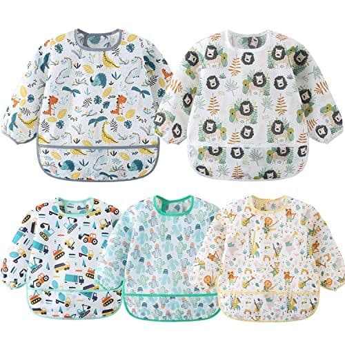 Yealoo - Yealoo 5 Pack Bavoirs Manches Longues Etanche Tablier d'Alimentation Enfant 5-30 Mois