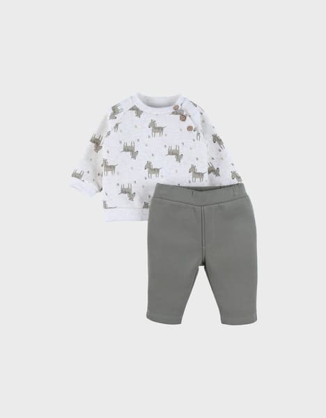 Noukies - Ensemble sweatshirt et jogging zèbre en sweatoloudoux® vert - Noukies