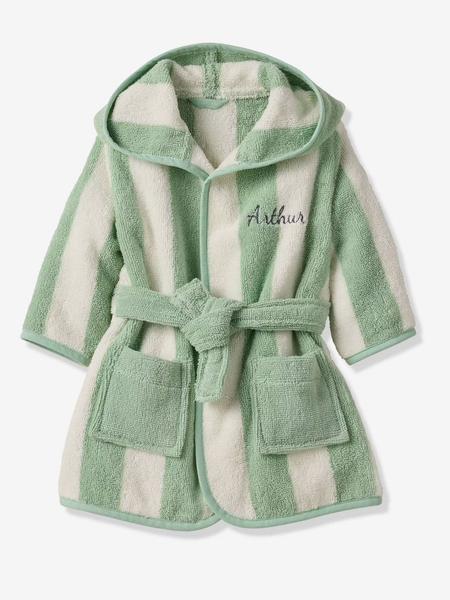 Vertbaudet - Peignoir de bain Bébé rayures TRANSAT capsule famille personnalisable, avec coton recyclé rayé vert