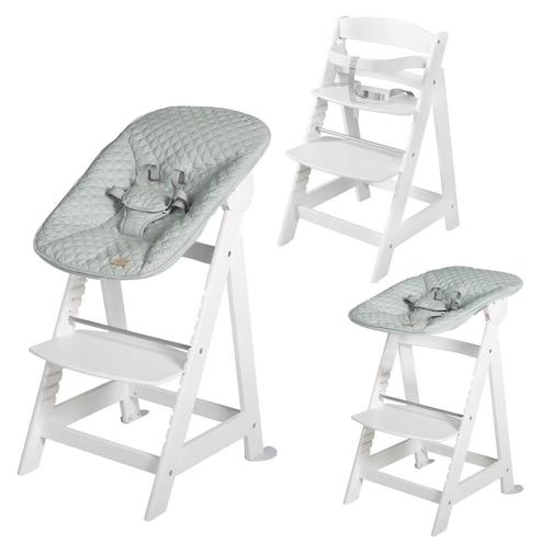 Roba - Chaise Haute Évolutive Born Up Avec Transat Déperlant Et Inclinable Roba Style Blanc - Vert Givré