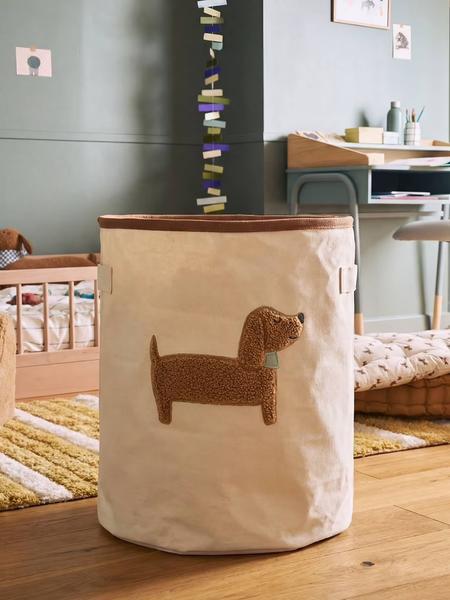 Vertbaudet - Panier rangement motif chien sherpa beige