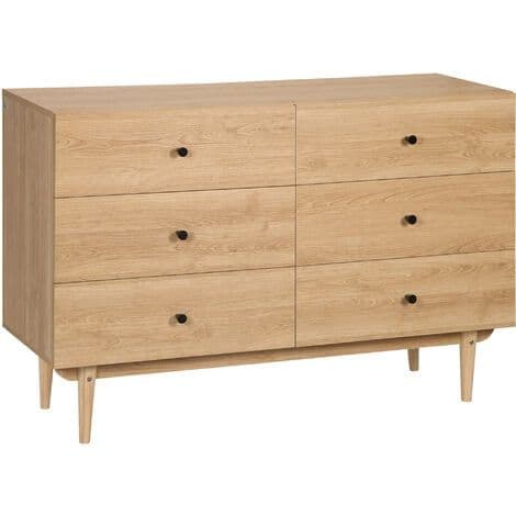 HOMCOM - Commode vintage 6 tiroirs coulissants piètement bois de pin panneaux aspect bois de teck