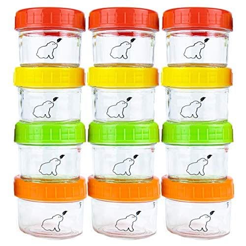Budding Bear - Budding Bear Pot en Verre Bebe 120 ml (Lot de 12) - Pot de Conservation Bebe avec Couvercle Hermétique Adapté au Lave-vaisselle, Congélateur & Micro-Ondes - Sans PBPA, Phthalate, Plomb & PVC