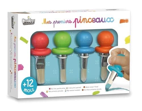 Crea Lign - Créa Lign | Mes 1ers Pinceaux | Coffret 4 pinceaux ergonomiques bébé dès 12 Mois | Premiers pinceaux pour Peinture Enfant | Poignées faciles à Tenir| Idéal éveil et créativité