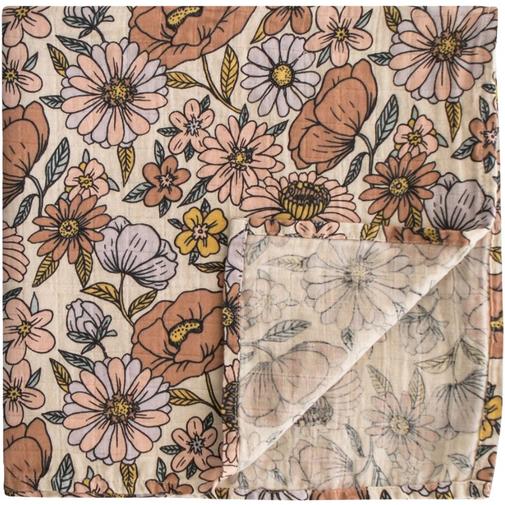 Mushie - Maxi lange en coton Retro Flowers (120 x 120 cm)