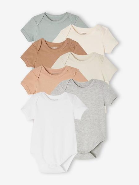 Vertbaudet - Lot de 7 bodies manches courtes emmanchure US bébé BASICS multicolore