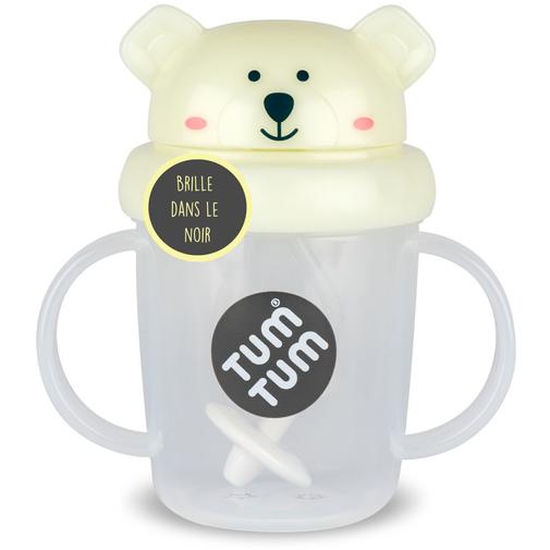 Tum Tum - Tasse antifuite avec paille lestée Ours phosphorescente (200 ml)