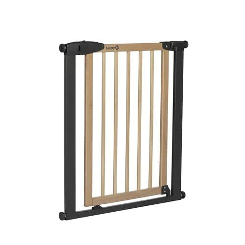 Safety 1st - Safety 1st Simply Close - Barrière de sécurité Enfant Bois, à Pression, 73-80 cm (Max. 94cm), sans vis ni perçage, Ouverture d'une Main, Double Verrouillage, Bois et Graphite