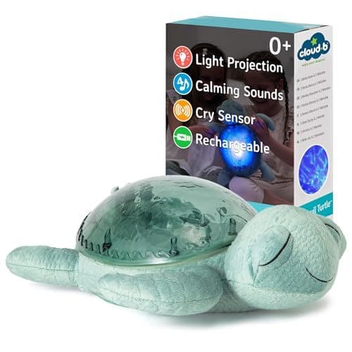 Cloud B - Veilleuse projecteur océan avec 2 bruits blancs et 2 sons apaisants | Réglages réglables et arrêt automatique | Capteur de cri | Tissu recyclé | Tortue tranquille – Vert (rechargeable)