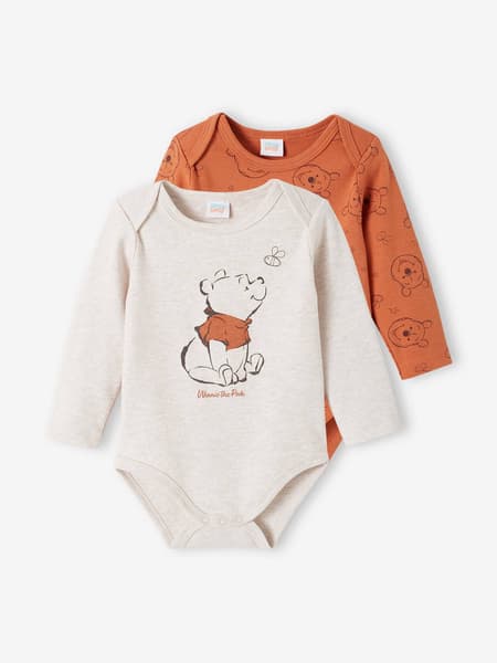 Winnie - Lot de 2 bodies bébé garçon Disney® Winnie l’ourson vanille + marron - Winnie