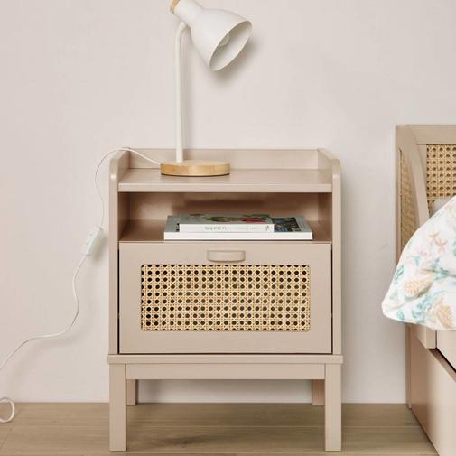 CAMIF - Table de chevet effet bois et cannage beige