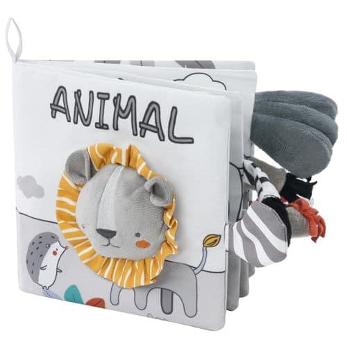 Vicloon - Vicloon Livre Tissu Bébé Eveil,Jouet Educatif Enfant Idée Cadeau Dès la Naissance, Livre Doux Froissé avec des Animaux (lion)