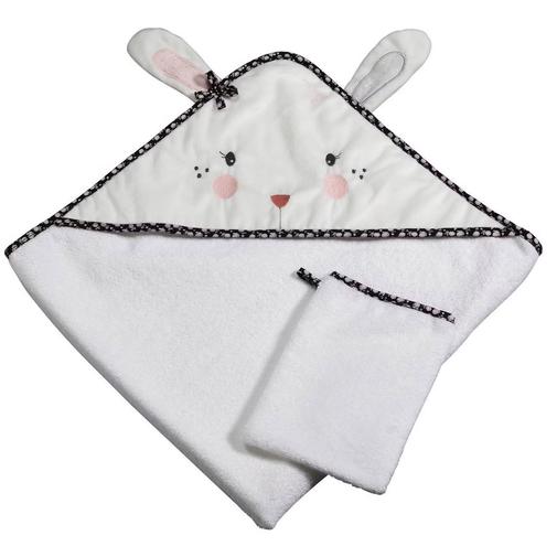 Sauthon - Sortie De Bain Lapin Et Gant En Coton - Miss Fleur De Lune Blanc