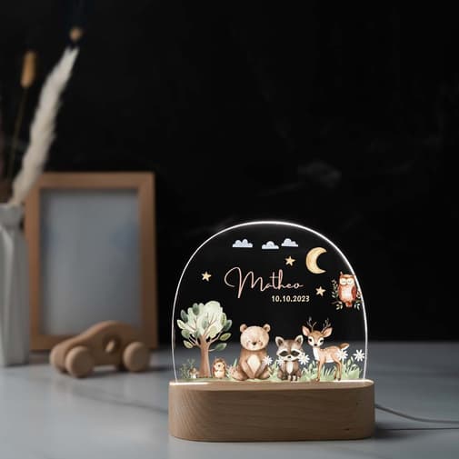 Minihelden - Lampe de nuit personnalisée animaux de la forêt en acrylique, cadeau de naissance, cadeau de baptême, chambre d'enfant, cadeau d'anniversaire, lampe de chevet