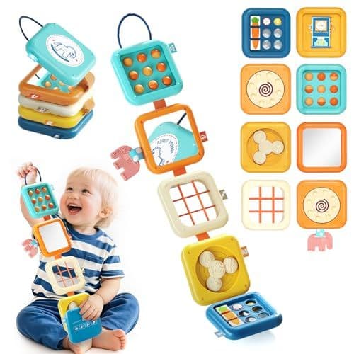 Aiqi - Aiqi Cube d'activité bébé, 8 in 1 Busy Board Jouet Montessori, Jouets de Voyage en Avion pour Enfants, Jeux Éducatif Jouets d'Activité et de Développement, Cadeau pour Filles & Garçons 1 2 3 Ans