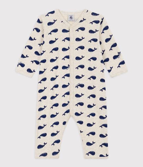 Petit Bateau - Dors-bien sans pieds bébé en coton imprimé baleine