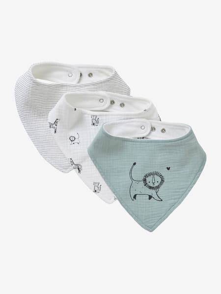 Vertbaudet - Lot de 3 bavoirs bandanas en gaze de coton tanzanie - Vertbaudet