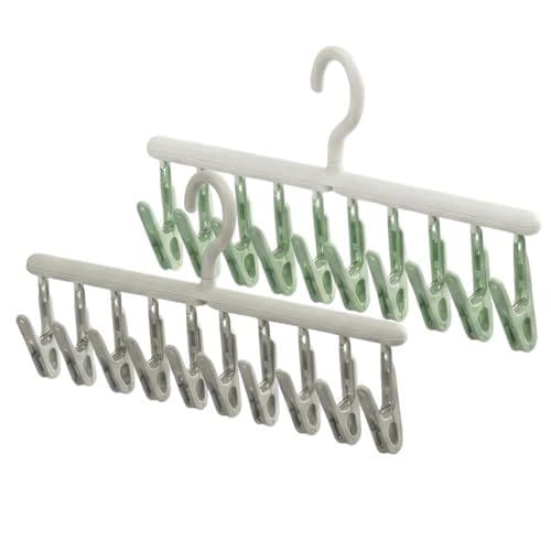SoH8 - Lot de 2 Étendoir Chaussettes Pliable & Portable (Spécial Voyage) – Mini Séchoir Linge Rétractable 20 Pinces Antidérapantes – Cintre Organisateur Gain de Place pour Sous-Vêtements, pantalons, Bébé