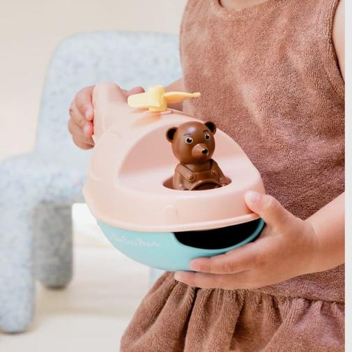 Le Jouet Simple - Jouet de bain made in france en matière recyclée hélicoptère de petit ours brun