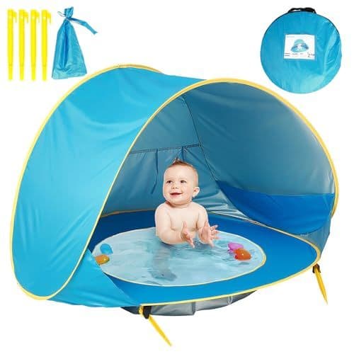 TGKYK - Tente Anti UV Bébé avec Piscine, TGKYK Tente de Plage Pop-Up, Portabilité Tente Anti UV Enfant, Tente de Plage Bebe pour la Protection Solaire des Enfants en Plein Air (Bleu)
