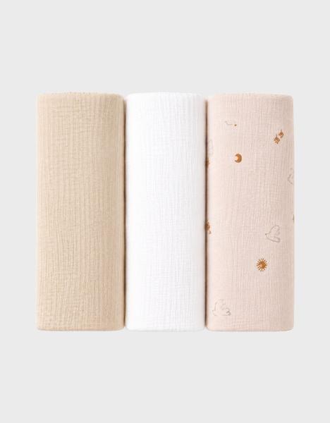 Noukie's - Lot de 3 langes 70x70cm, mousseline