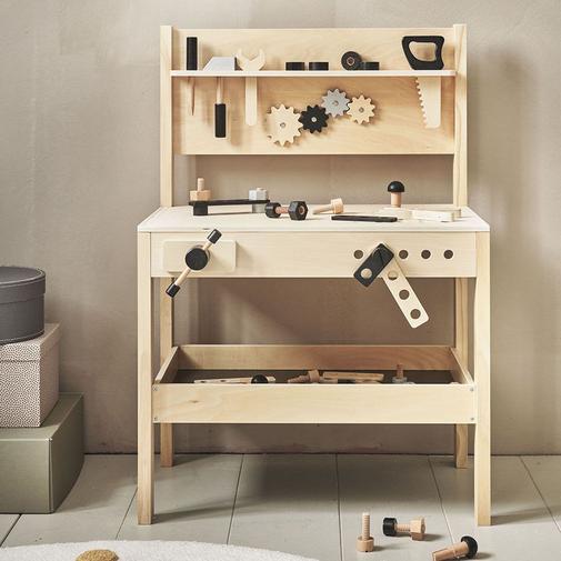 Petite Amélie - Petite Amélie | Établi pour enfant | Jouet en bois | Noir et gris | 41 accessoires inclus | Hauteur de plan de travail 47 cm